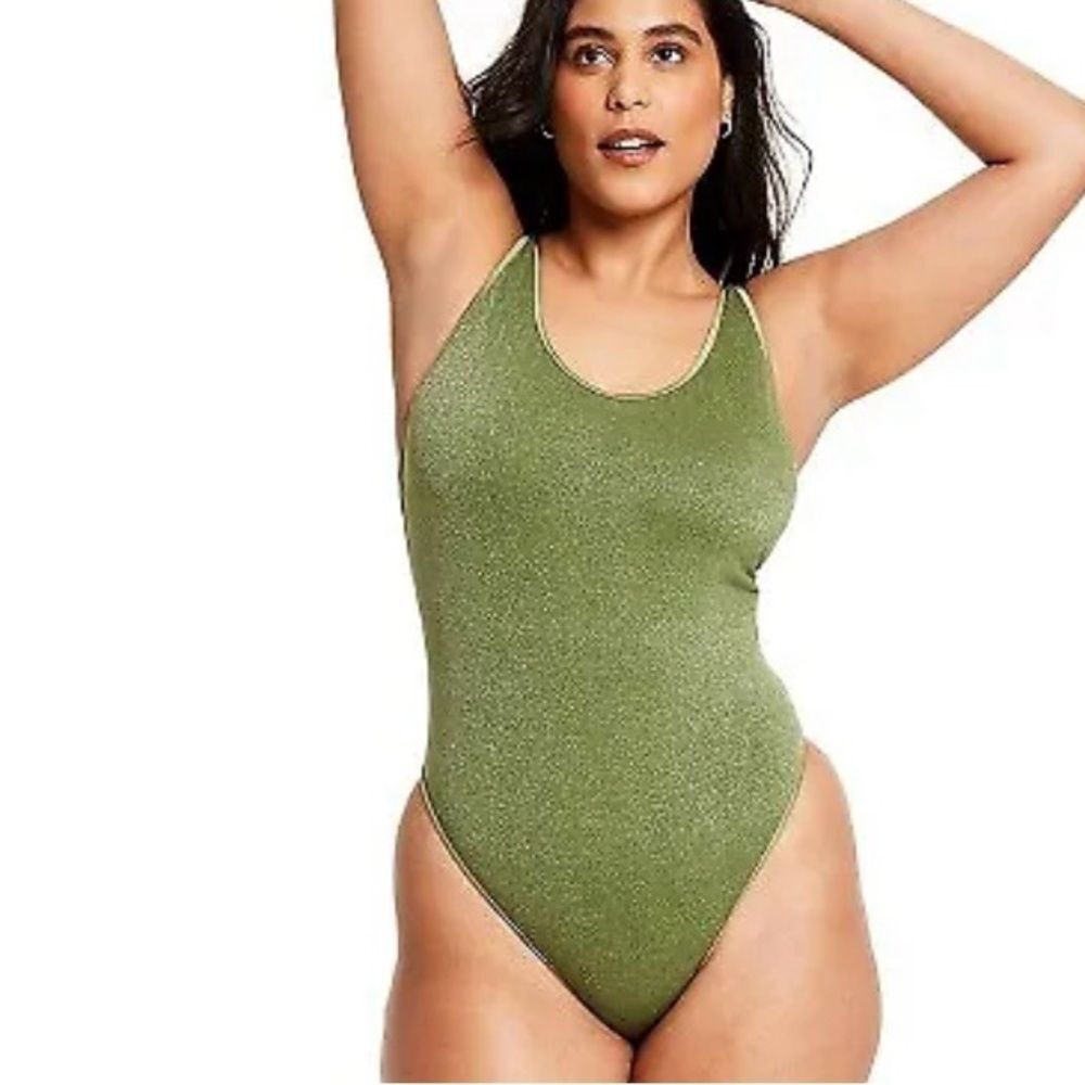 Fe Noel Target collab green silver sparkle one piece swimsuit
